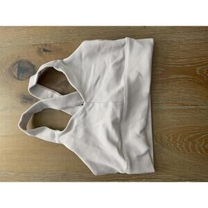 Alo Yoga Women's Light Beige Ribbed Sports Bra with Cross Back Straps Size L